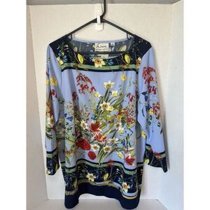 Linea Louis Dell'olio Women's Floral Printed Woven Top Navy Blue Multicolor 16